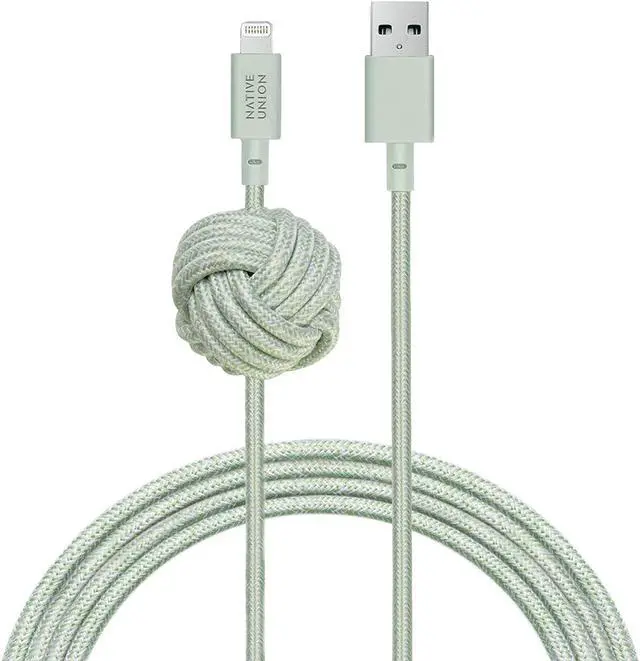Main image of Night Cable - 10ft Ultra-Strong Reinforced [MFi Certified] Durable Lightning to USB Charging Cable with Weighted Knot Compatible with iPhone/iPad (Sage)