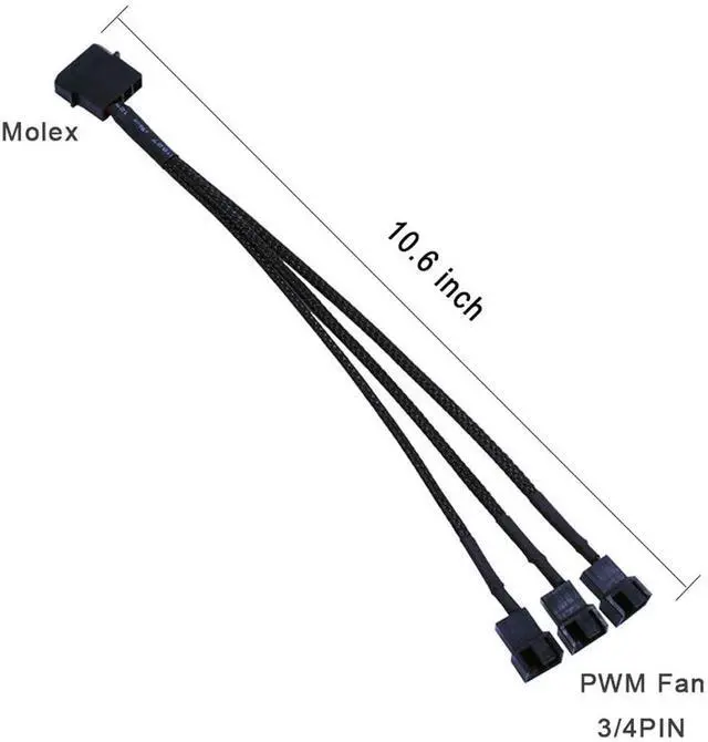 Alt view image 5 of 5 - Endlesss 4-Pin Molex to 3 X 3-Pin/4-Pin PC Case Fan Sleeved Adapter Cable 1 to 3 PMW Fan Splitter Extension Power Cable 10.5 Inches (2 Pack)