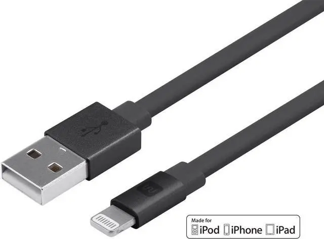 Alt view image 14 of 20 - Monoprice Apple MFi Certified Flat Lightning to USB Charge & Sync Cable - 3 Feet - Black | iPhone X, 8, 8 Plus, 7, 7 Plus, 6, 6 Plus, 5S - Cabernet Series