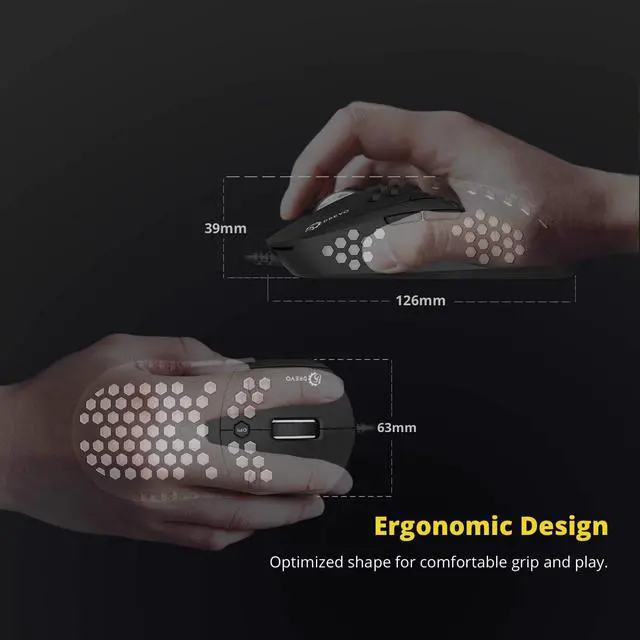 Alt view image 6 of 6 - DREVO Falcon Full RGB Wired Lightweight 70g Gaming Mouse 16000DPI Optical Sensor PixArt 3389, 1000Hz Report Rate, 400IPS, Ultra-Soft Cable and Honeycomb Shell - Black