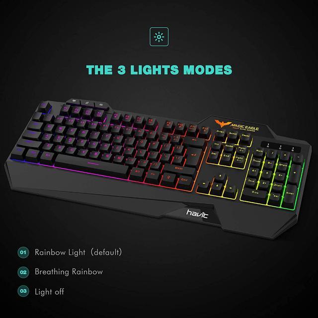 Havit Keyboard Rainbow Backlit Wired Gaming Keyboard Mouse Combo