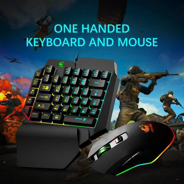 Alt view image 6 of 7 - One Hand Keyboard and Mouse Combo, Wired Mechanical Feeling Rainbow Backlight Keyboard with Wrist Rest and RGB Gaming Mouse and LED Backlit Converter for PS4/Xbox One/Nintendo Switch/PS5 /PC