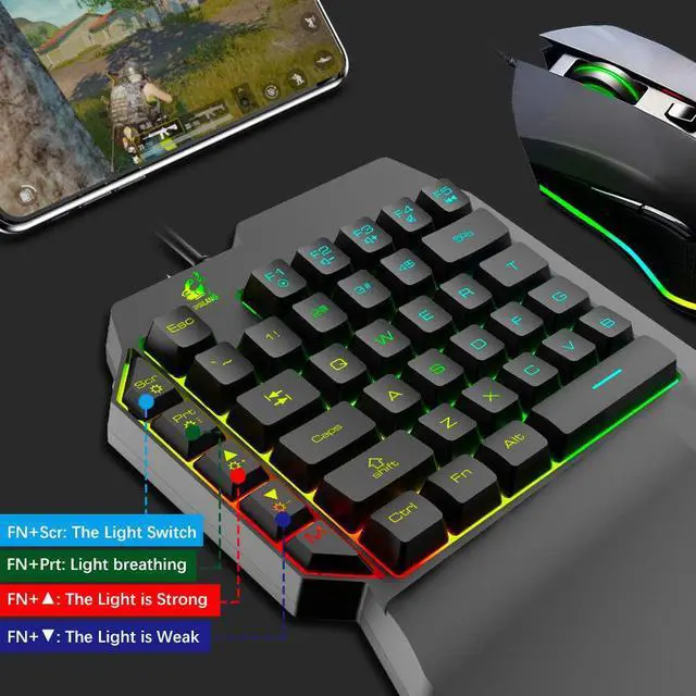Alt view image 7 of 7 - One Hand Keyboard and Mouse Combo, Wired Mechanical Feeling Rainbow Backlight Keyboard with Wrist Rest and RGB Gaming Mouse and LED Backlit Converter for PS4/Xbox One/Nintendo Switch/PS5 /PC