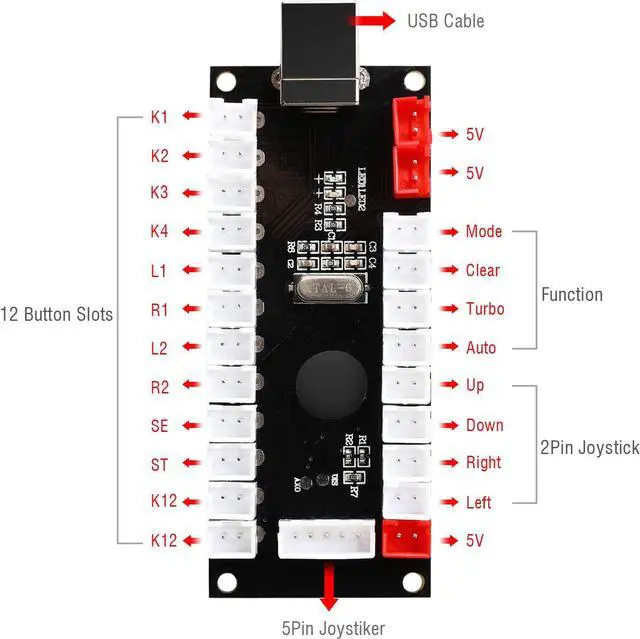 Alt view image 2 of 7 - 2 Player Zero Delay Generic Game Controller USB to Joystick for MAME & Raspberry Pi 1/2/3 RetroPie DIY Projects