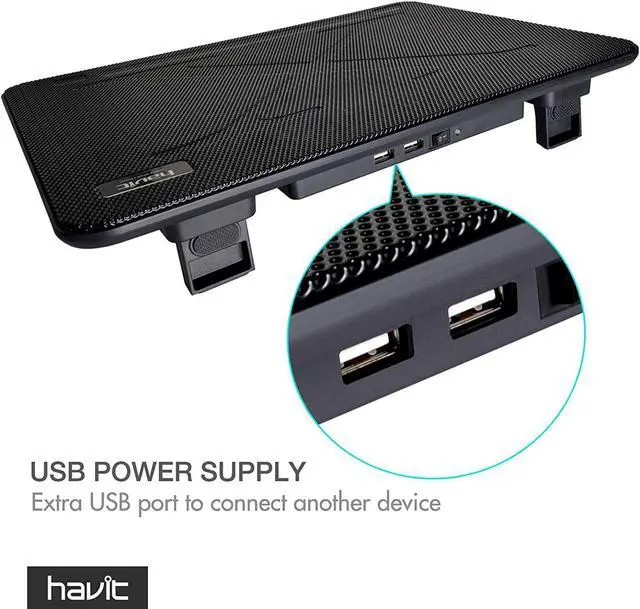 Alt view image 6 of 7 - Havit HV-F2056 15.6-17 Inch Laptop Cooler Cooling Pad - Slim Portable USB Powered (3 Fans) (Black+Red)