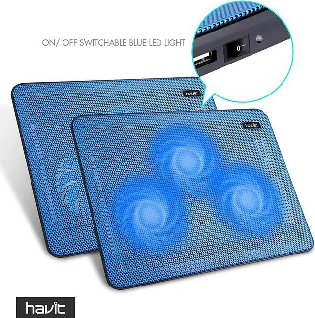 Alt view image 3 of 7 - Havit HV-F2056 15.6-17 Inch Laptop Cooler Cooling Pad - Slim Portable USB Powered (3 Fans) (Blue)