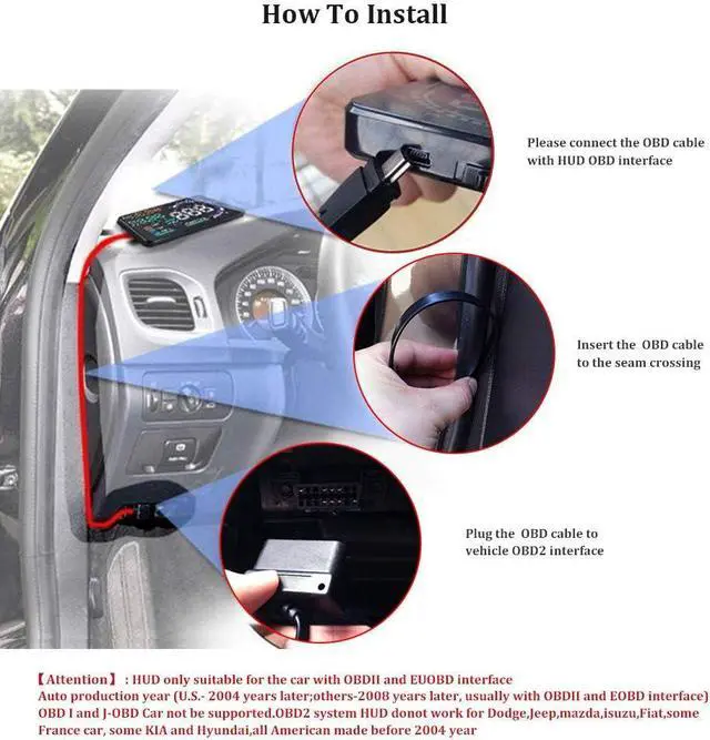 Alt view image 6 of 7 - 5.5 inches A8 OBD2 Windshield HUD Head Up Display with Display RPM MPH Speeding Warning Fuel Consumption Temperature