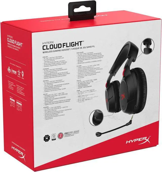 Alt view image 7 of 7 - HyperX Cloud Flight - Wireless Gaming Headset, Long Lasting Battery up to 30 Hours, Detachable Noise Cancelling Microphone, Red LED Light, Comfortable Memory Foam, Works with PC, PS4 & PS5