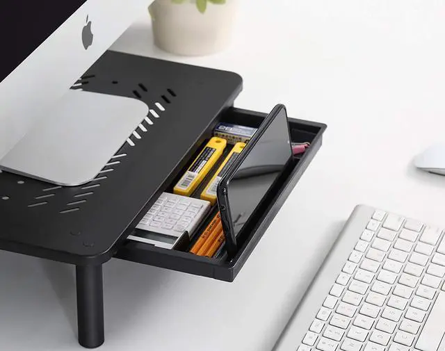 Alt view image 2 of 7 - FITUEYES Monitor Stand with Drawer - Adjustable Computer Monitor Riser, Metal Desktop Stand for PC Cellphone Cable Management, Printer Display with Vented, Office Organization, Black, 2PACK