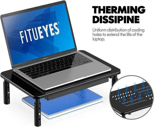 Alt view image 5 of 7 - FITUEYES Monitor Stand with Drawer - Adjustable Computer Monitor Riser, Metal Desktop Stand for PC Cellphone Cable Management, Printer Display with Vented, Office Organization, Black, 2PACK