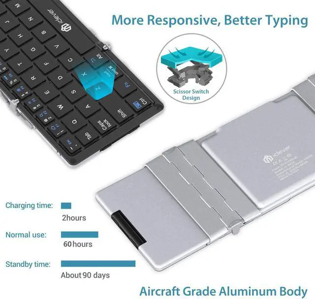 Alt view image 4 of 7 - Foldable Keyboard Bluetooth, iClever BK08 Folding Keyboard with Touchpad, Aluminum Build, Multi-Devices Travel Keyboard, USB-C Charge Keyboard with Stand Holder for iPad, iPhone, Smartphone and Tablet