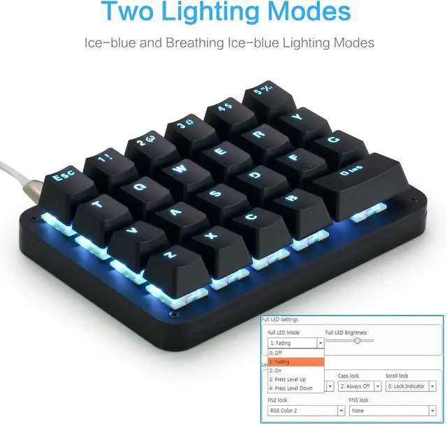Alt view image 4 of 7 - Koolertron One Handed Macro Mechanical Keyboard, Blue LED Backlit Portable Mini One-Handed Mechanical Gaming Keypad 23 Fully Programmable Keys Red Switches (Blue Backlit/Red switches)