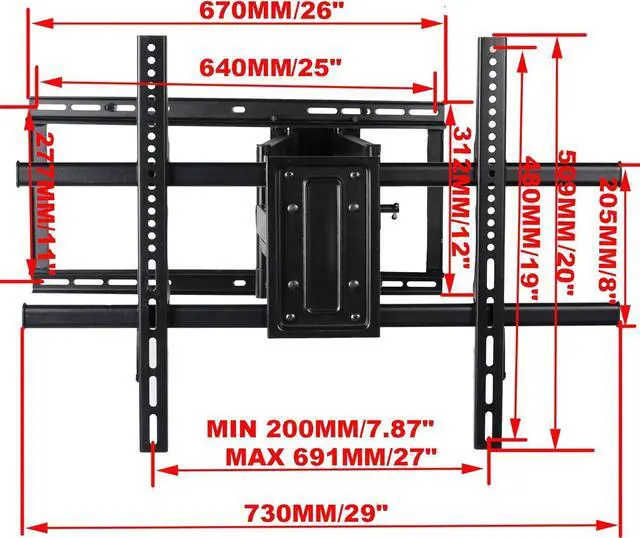 Alt view image 6 of 7 - VideoSecu 24 inch Extension Full Motion Swivel Articulating TV Wall Mount Bracket for Most 40"-90" LED LCD OLED UHD Plasma Flat Screen TV with VESA 684x400,600x400,400x400,200x200mm MW480B BCL