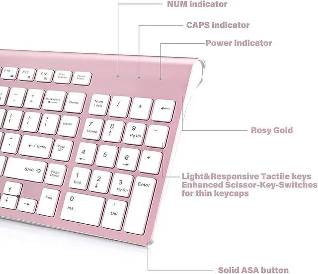 Alt view image 2 of 6 - Wireless Keyboard and Mouse Combo, Stylish Compact Full-Size Slim Keyboard and 2400 DPI Stream-line Optical Mouse for PC, Desktop, Computer, Notebook, Laptop, Windows XP/Vista/7/8/10 by JOYACCESS-Pink