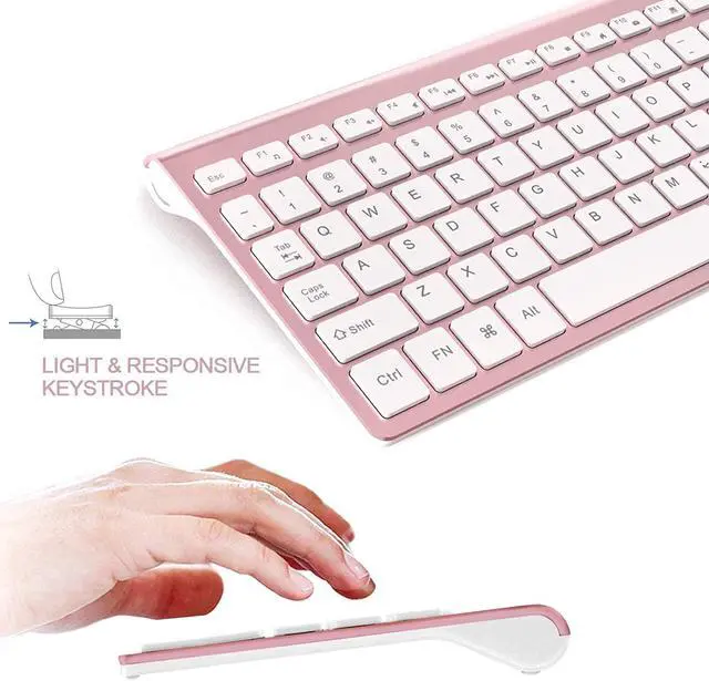 Alt view image 4 of 6 - Wireless Keyboard and Mouse Combo, Stylish Compact Full-Size Slim Keyboard and 2400 DPI Stream-line Optical Mouse for PC, Desktop, Computer, Notebook, Laptop, Windows XP/Vista/7/8/10 by JOYACCESS-Pink