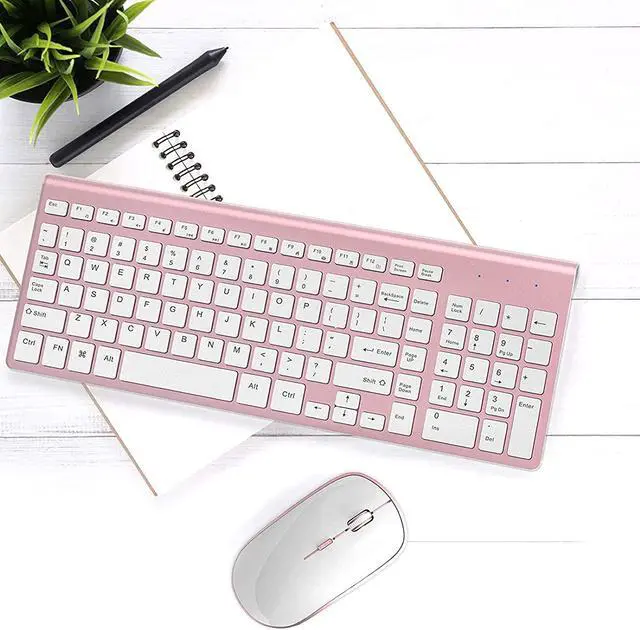 Alt view image 6 of 6 - Wireless Keyboard and Mouse Combo, Stylish Compact Full-Size Slim Keyboard and 2400 DPI Stream-line Optical Mouse for PC, Desktop, Computer, Notebook, Laptop, Windows XP/Vista/7/8/10 by JOYACCESS-Pink