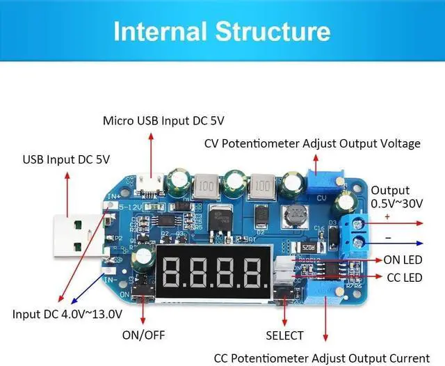 Alt view image 4 of 6 - PEMENOL 15W DC-DC Adjustable USB Power Supply Module, 5V to 3.3V 9V 12V 24V 30V Step Up / Down Module CVCC Buck Boost Voltage Converter with Shell