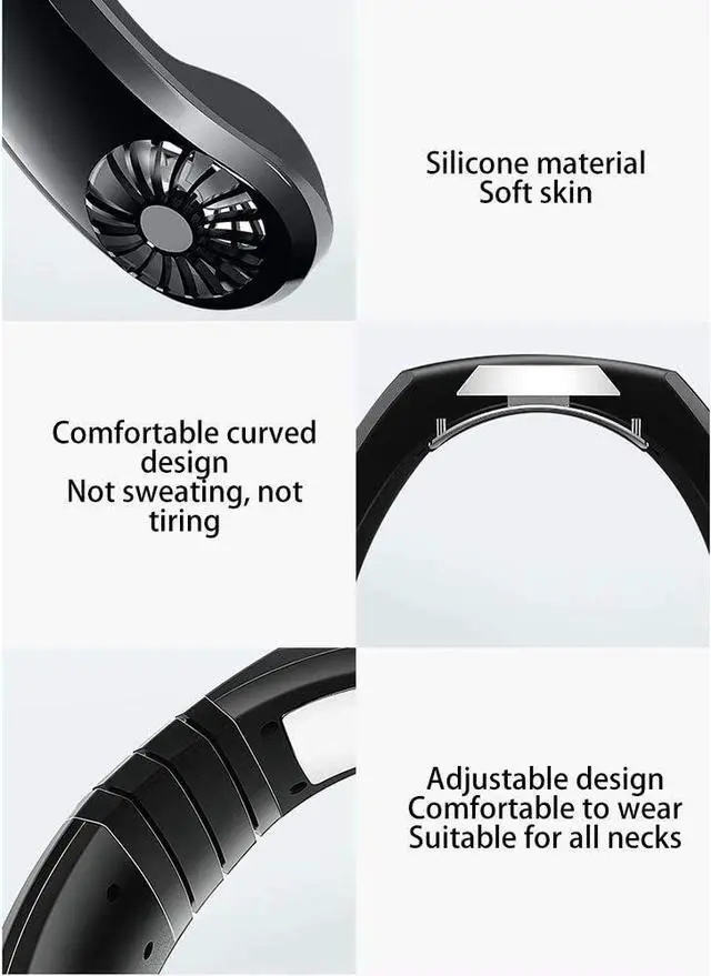 Alt view image 4 of 7 - Mini Portable USB Air Conditioner Fan, Hanging Neck Air Cooler Smart Sport USB Fan, Hanging Neck Cooler Physical Cooling, Travel Wearable Necklace Fan (Black)