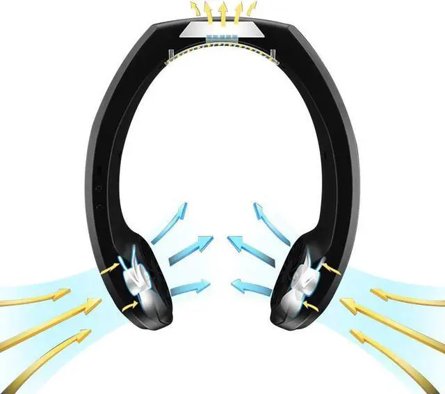 Alt view image 2 of 7 - Mini Portable USB Air Conditioner Fan, Hanging Neck Air Cooler Smart Sport USB Fan, Hanging Neck Cooler Physical Cooling, Travel Wearable Necklace Fan (Black)