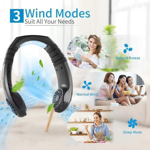 Alt view image 6 of 7 - Mini Portable USB Air Conditioner Fan, Hanging Neck Air Cooler Smart Sport USB Fan, Hanging Neck Cooler Physical Cooling, Travel Wearable Necklace Fan (Black)