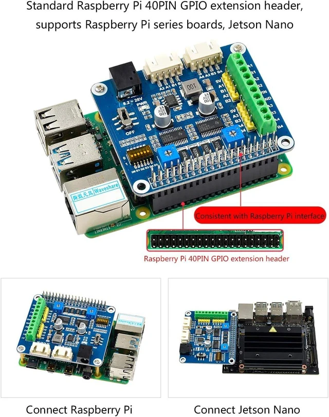 Alt view image 6 of 7 - Stepper Motor HAT for Raspberry Pi 4B/3B+/2B/B+/Zero/W/WH/and Jetson Nano,DRV8825 Motor Controller Drives Two Stepper Motors, Up to 1/32 Microstepping,Use for 3D Printer,Sculpturing Machine etc