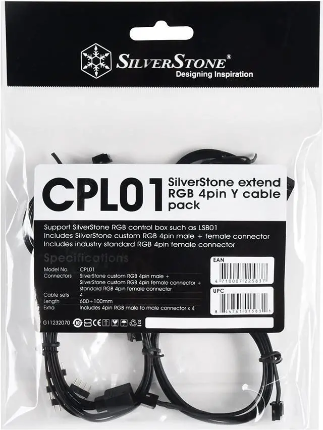 Alt view image 2 of 7 - Silverstone SST-CPL01-4X RGB Extend Y Cables (Silverstone Custom RGB 4pin Male/Female Connector + Standard RGB 4pin Female Connector), Includes 4X 4pin