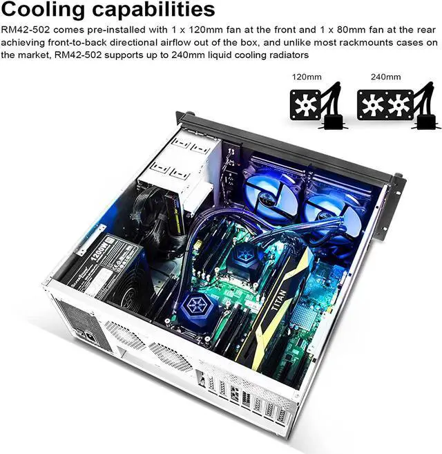 Alt view image 4 of 7 - Silverstone RM42-502 4U rackmount Server Chassis with Liquid Cooling Compatibility RM42-502-x