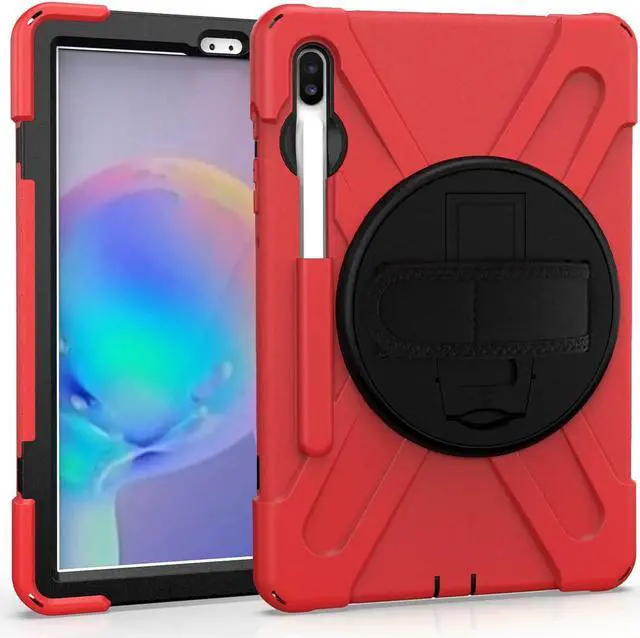 Alt view image 6 of 7 - Galaxy Tab S7 Plus 12.4 Case Shockproof Heavy Duty Durable Dual-Layer Cover Kickstand Handstrap Shoulderstrap Sling for Samsung Galaxy Tab S7+ 2020 SM-T970 (Shield Red)