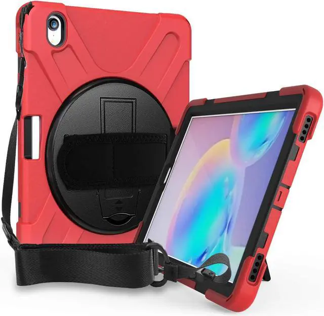 Alt view image 2 of 7 - Galaxy Tab S7 Plus 12.4 Case Shockproof Heavy Duty Durable Dual-Layer Cover Kickstand Handstrap Shoulderstrap Sling for Samsung Galaxy Tab S7+ 2020 SM-T970 (Shield Red)