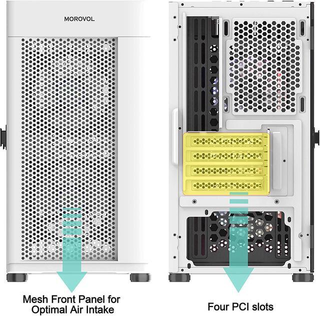 Alt view image 5 of 6 - MOROVOL MESH Micro-ATX Tower 2 PCS 120MM ARGB Fans Computer Case USB 3.0 Ports Opening Tempered Glass Panel & Mesh Front Panel Airflow Gaming PC Case (White)
