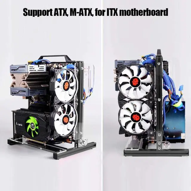 Alt view image 3 of 7 - Gaming Computer Case Chassis, DIY ATX/M-ATX/ITX Open Chassis Vertical Overclocking Open Aluminum Frame Chassis Rack with Full Bare Heat Dissipation(black)