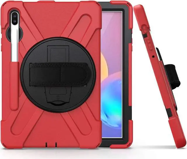 Alt view image 4 of 7 - Galaxy Tab S7 Plus 12.4 Case Shockproof Heavy Duty Durable Dual-Layer Cover Kickstand Handstrap Shoulderstrap Sling for Samsung Galaxy Tab S7+ 2020 SM-T970 (Shield Red)
