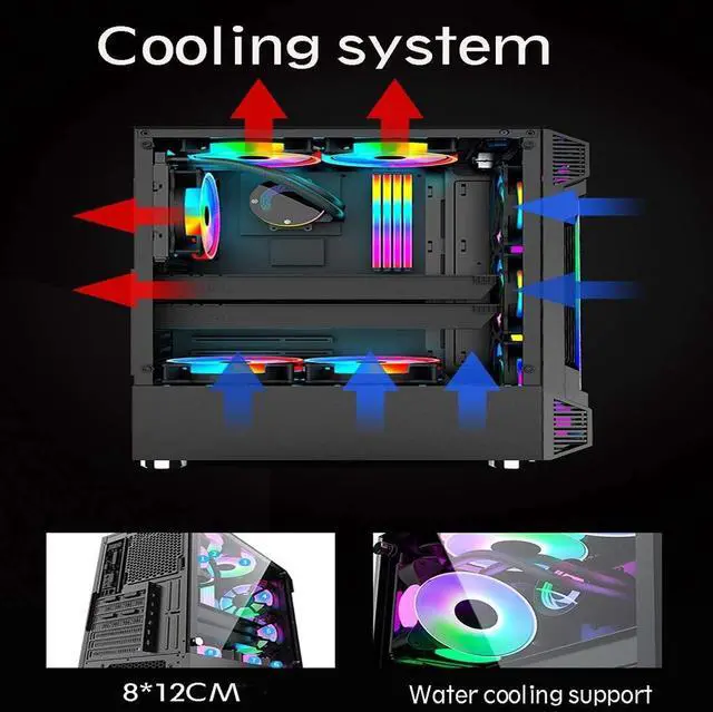 Alt view image 6 of 7 - YWXLC Gaming Computer PC Case for Desktop Computer PC Desktop Computer case, Water-Cooled case, RGB Personality Cool case, Back line DIY Assembly Computer case, Power Supply (378190447MM)