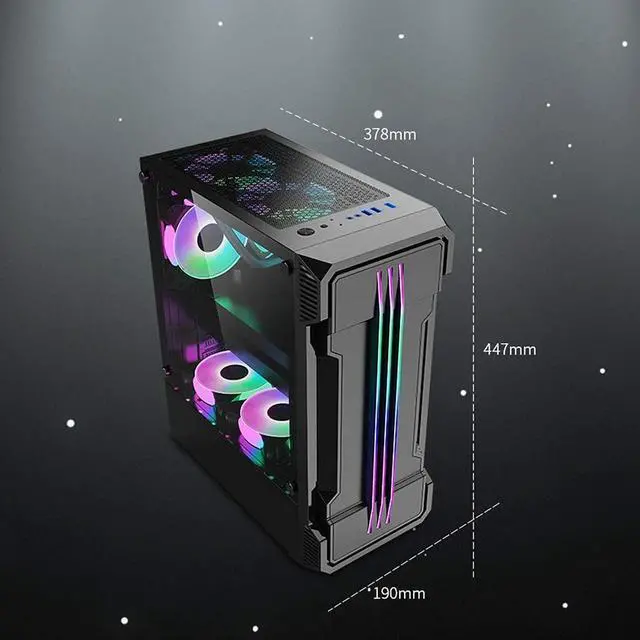 Alt view image 7 of 7 - YWXLC Gaming Computer PC Case for Desktop Computer PC Desktop Computer case, Water-Cooled case, RGB Personality Cool case, Back line DIY Assembly Computer case, Power Supply (378190447MM)