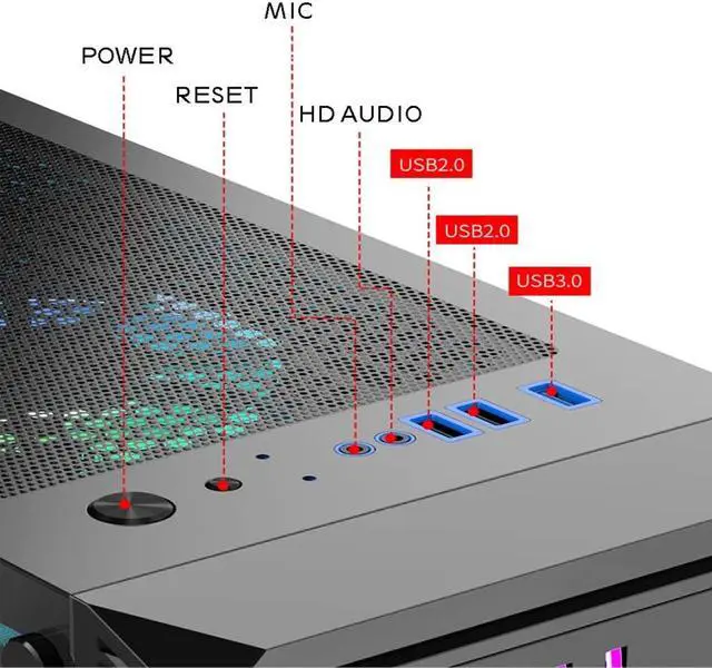Alt view image 3 of 7 - YWXLC Gaming Computer PC Case for Desktop Computer PC Desktop Computer case, Water-Cooled case, RGB Personality Cool case, Back line DIY Assembly Computer case, Power Supply (378190447MM)
