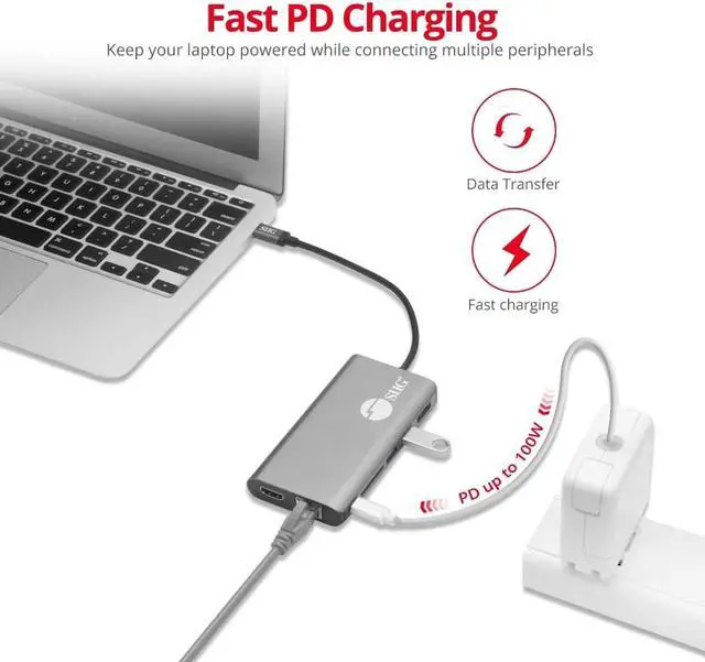 Alt view image 5 of 7 - SIIG USB-C MST Dual Display Docking Station Video Adapter for Windows, Mac [Single 4k, Dual 1080p], 100W PD, Multi-Port Hub, 2 USB 3.0 Ports, USB-C Port, HDMI/DP/Gigabit Ethernet/SD (JU-DK0F11-S1)