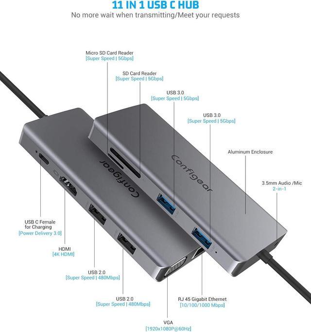 DERE Multifunctional Portable Docking Station USB Hub USB-C 11 in