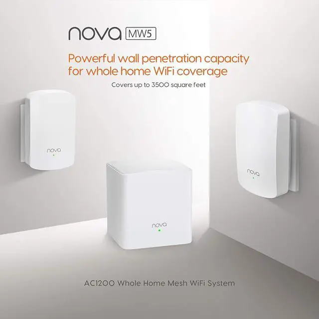 Alt view image 2 of 7 - Tenda Nova Whole Home Mesh WIFI System - Replaces Gigabit AC Wifi Router and Extenders, Dual Band, Works with Amazon Alexa, Built for Smart Home, Up to 3, 500 Sq. ft. Coverage (MW5 3-PK).