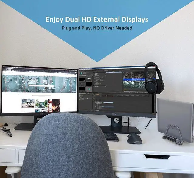 Alt view image 2 of 6 - USB C Laptop Docking Station Dual Monitor, 10-in-1 Dual HDMI Monitor USB C Dock Stand with 2 HDMI, 3 USB, SD/TF, USB C 87W Charging, RJ45 Ethernet, 3.5mm Audio, USB C Docking Station for USB C Laptops