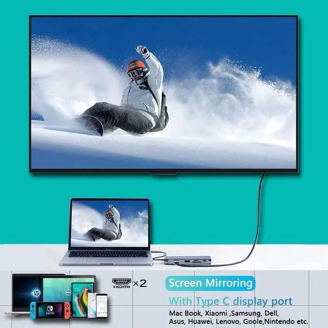Alt view image 5 of 6 - USB 3.1 Type C Docking Station, USB C Hub, 12-in-1 Triple Display Dual 4K HDMI, VGA, PD100W,Gigabit Ethernet RJ45, USB3.0,SD/TF, Type C Laptop Dock Station Adapter Compatible for MacBook and Windows