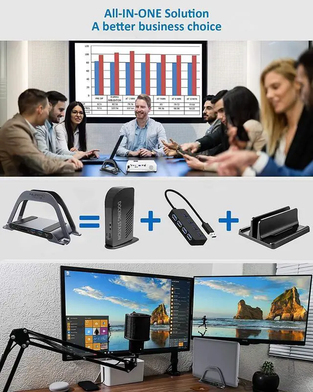 Alt view image 6 of 6 - USB C Laptop Docking Station Dual Monitor, 10-in-1 Dual HDMI Monitor USB C Dock Stand with 2 HDMI, 3 USB, SD/TF, USB C 87W Charging, RJ45 Ethernet, 3.5mm Audio, USB C Docking Station for USB C Laptops