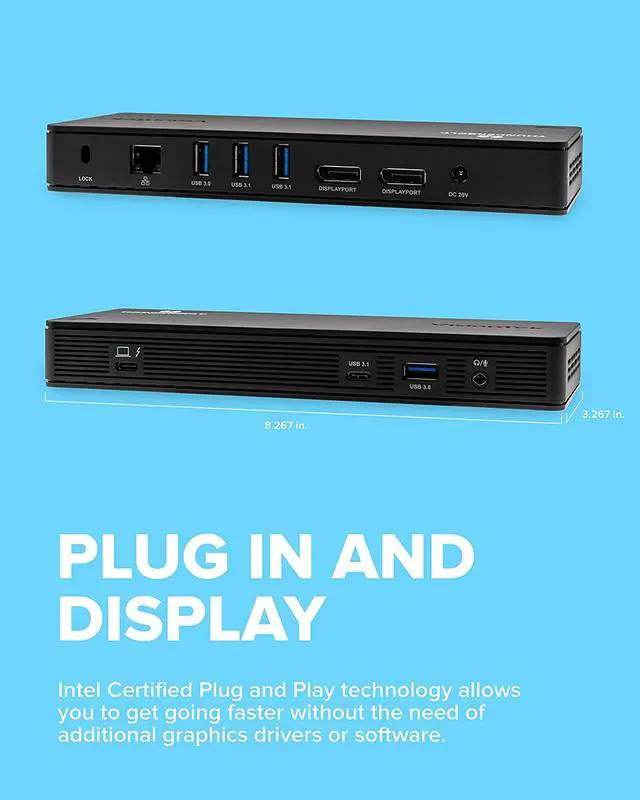 Alt view image 3 of 7 - VisionTek VT4800 Thunderbolt 3/ USB-C Docking Station - 60W of Power, 2X DisplayPort, 4X USB-A, 1x USB-C, Audio, Ethernet for Windows/MacOS