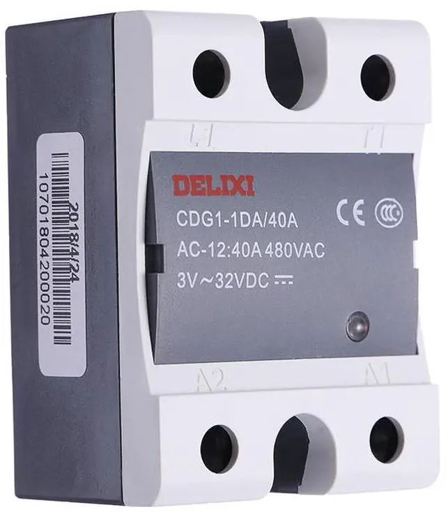 Main image of DELIXI SSR 40A 480V AC Solid State Relay Input 3V~32VDC to AC Relay