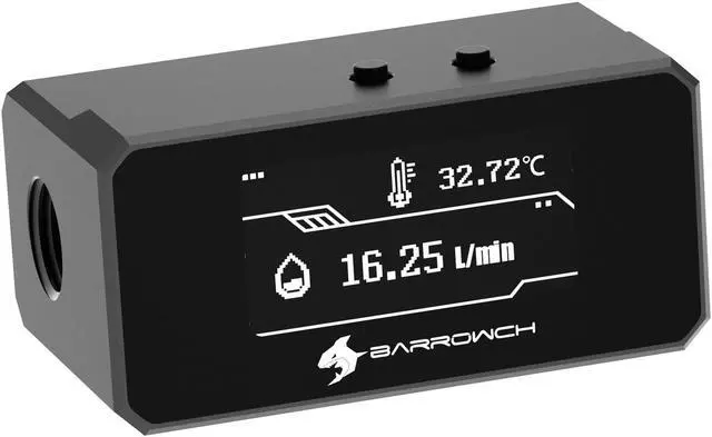 Main image of Barrowch G1/4" OLED Display Water Temperature Sensor & Flow Meter w/ 3-Pin Shutdown - Black (FBFT08)