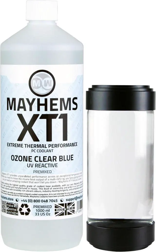 Main image of Mayhems - PC Coolant - XT1 Premix - Thermal Performance Series - UV Fluorescent | 1 Liter - Ozone Clear Blue (MXTP1LCB)