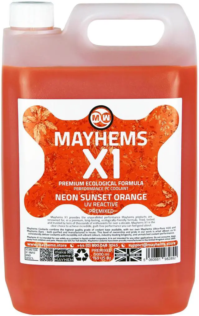 Main image of Mayhems - PC Coolant - X1 Premix - Eco Friendly Series - UV Fluorescent | 5 Liter - Neon Sunset Orange (MX1P5LOR)