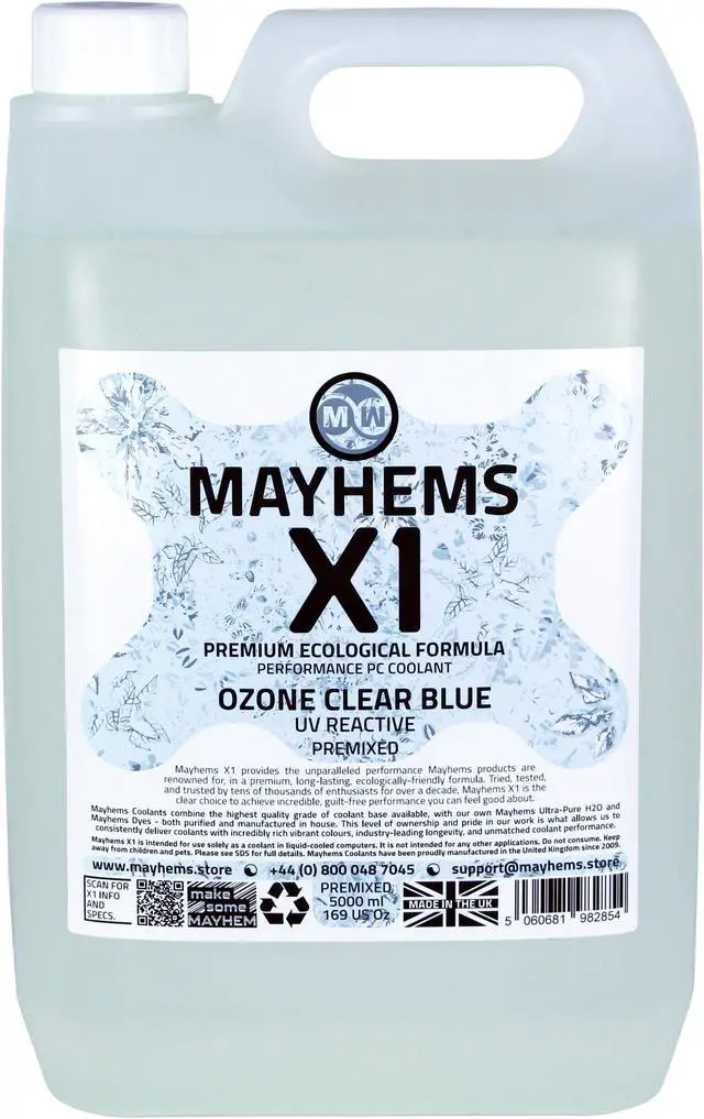 Main image of Mayhems - PC Coolant - X1 Premix - Eco Friendly Series - UV Fluorescent | 5 Liter - Ozone Clear Blue (MX1P5LCB)