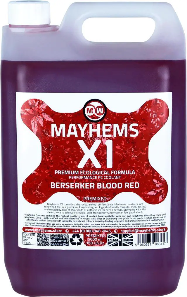 Main image of Mayhems - PC Coolant - X1 Premix - Eco Friendly Series | 5 Liter - Berserker Blood Red (MX1P5LBR)