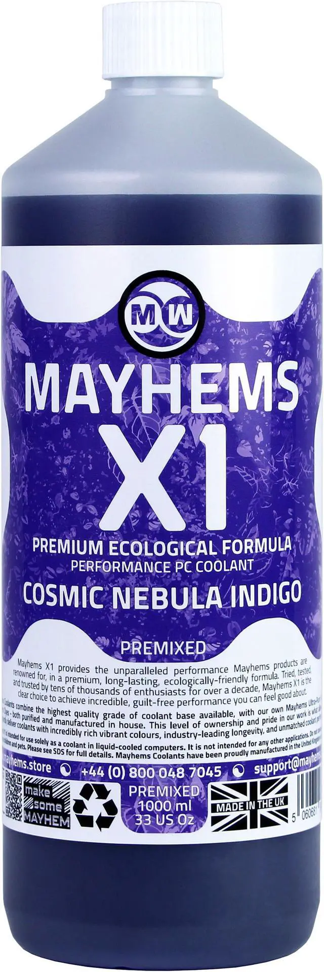 Main image of Mayhems - PC Coolant - X1 Premix - Eco Friendly Series - UV Fluorescent | 1 Liter - Cosmic Nebula Indigo (MX1P1LIN)