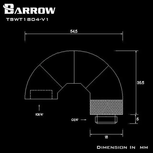 Alt view image 2 of 7 - Barrow G1/4" 180 Degree Male to Female Quad Rotary Snake Adaptor - Black (TSNW1804-V1)